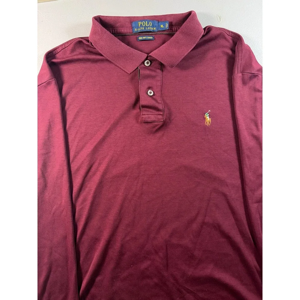 Polo Ralph Lauren Polo Shirt Mens XL Burgundy Long Sleeve Pima Soft Touch Cotton